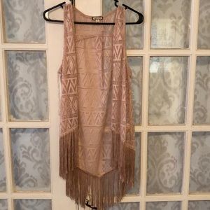 Tan crochet kimono